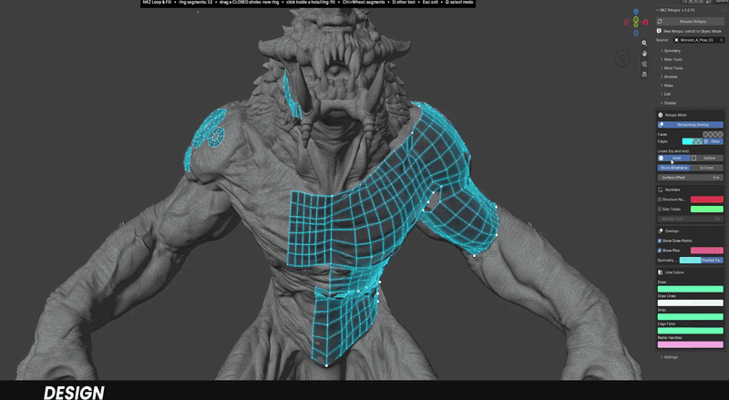 NKZ Retopia Draw building a quad grid on a sculpt