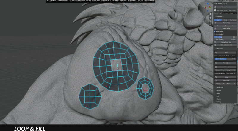 NKZ Retopia Draw building a quad grid on a sculpt
