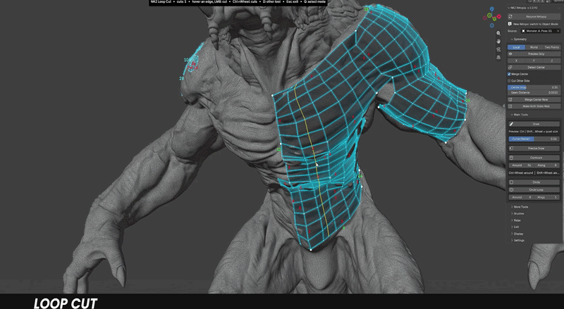 NKZ Retopia Draw building a quad grid on a sculpt