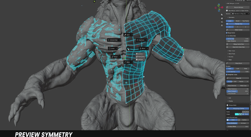 NKZ Retopia Draw building a quad grid on a sculpt